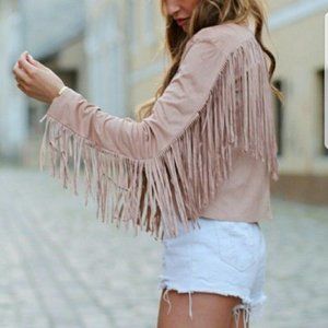 Pink Fringe Suede Jacket